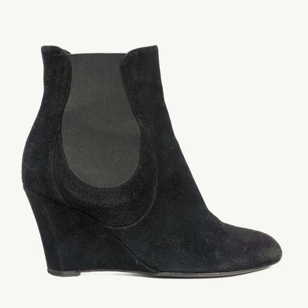 Yves Saint Laurent Nero Suede Chelsea Wedge Booties